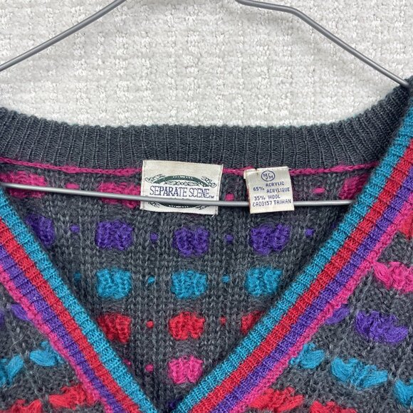 VTG Separate Scene Chunky Knit Cardigan Sweater Retro Women Sz M Wool Blend - Picture 6 of 12